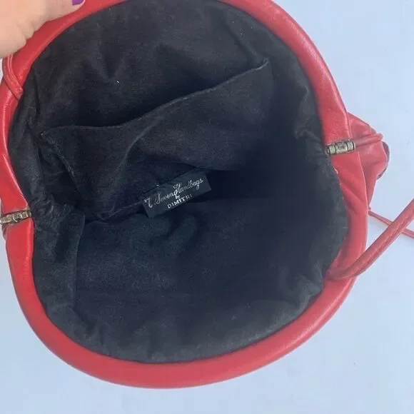 VINTAGE 80’s RED LEATHER SHOULDER BAG PURSE - Picture 5 of 6